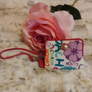 VINTAGE COACH Colorful Graffiti Zip Wristlet with Pink Strap